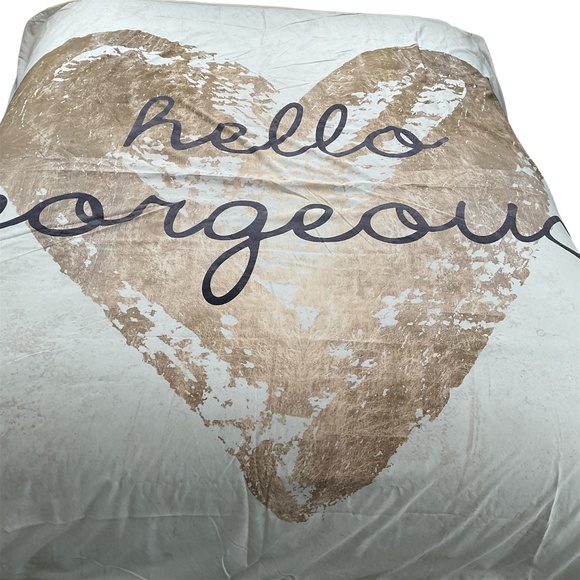 Hello Gorgeous Heart Print Duvet Cover Queen Sz Gold Zip Up Glam Girly Vibe Boho - Picture 2 of 6